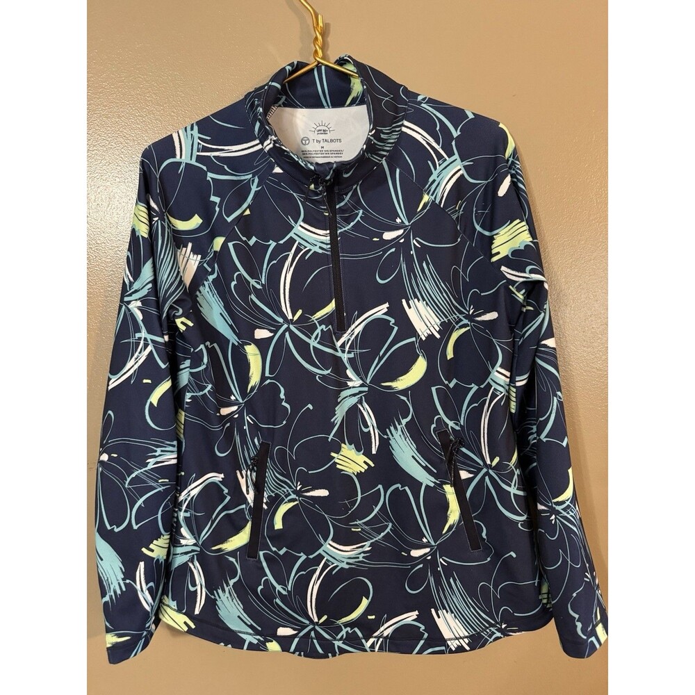 T by Talbots Blue Floral Quarter-Zip Pullover Women’s M UPF 50+ Activewear Golf